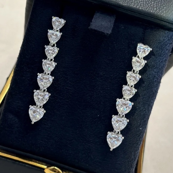 Stunning Hearts, Simulated Diamonds, White Gold Plated, Cubic Zirconia Earrings - Picture 8 of 13